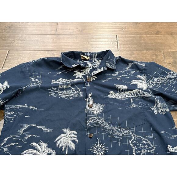 Royal Creations Mens Blue Hawaiian Tropical Map Print Button Up Shirt Size XL - Picture 4 of 8